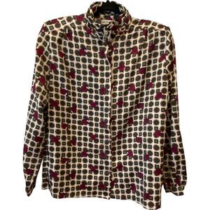 Koret Button Up Blouse Multicolor Geometric Womens Secretary Mock Neck XL‎